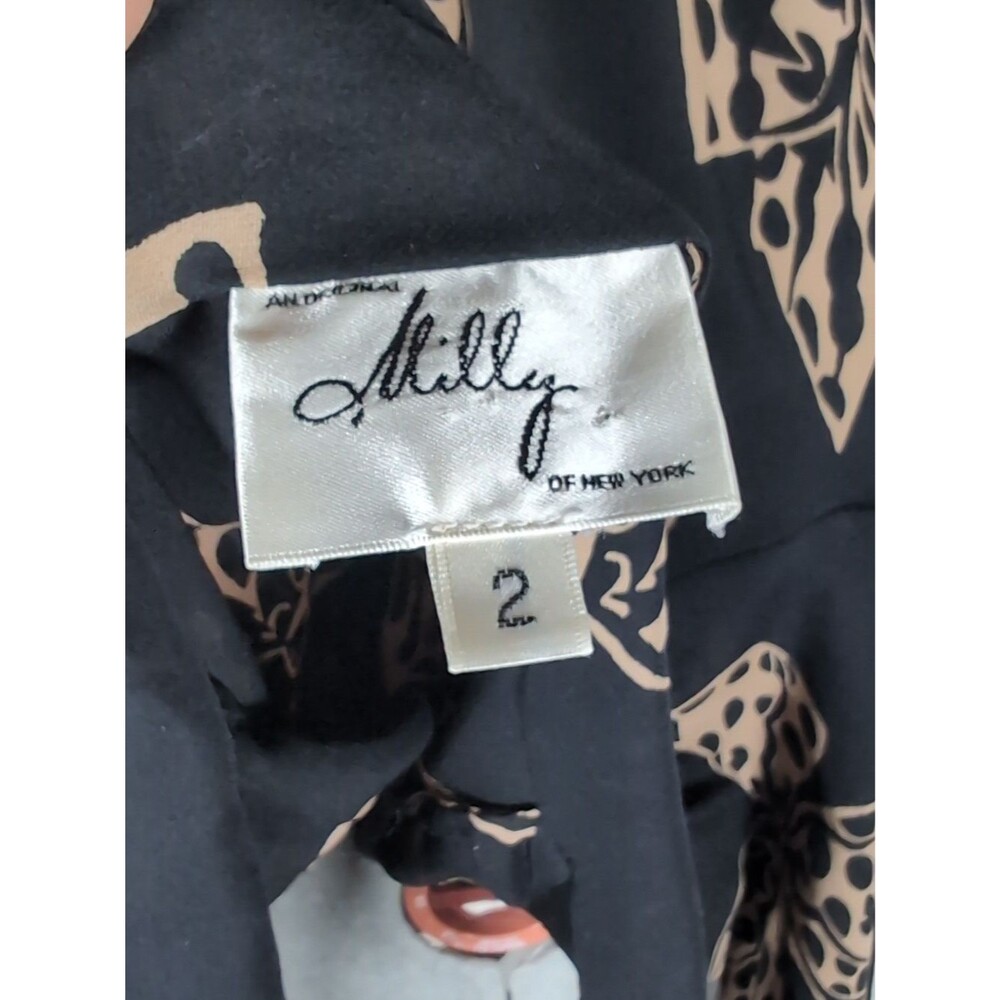 Milly New York Silk Bow Blouse Black Tan Scarf Tie Neck Long Sleeve Designer 4 - Picture 5 of 9